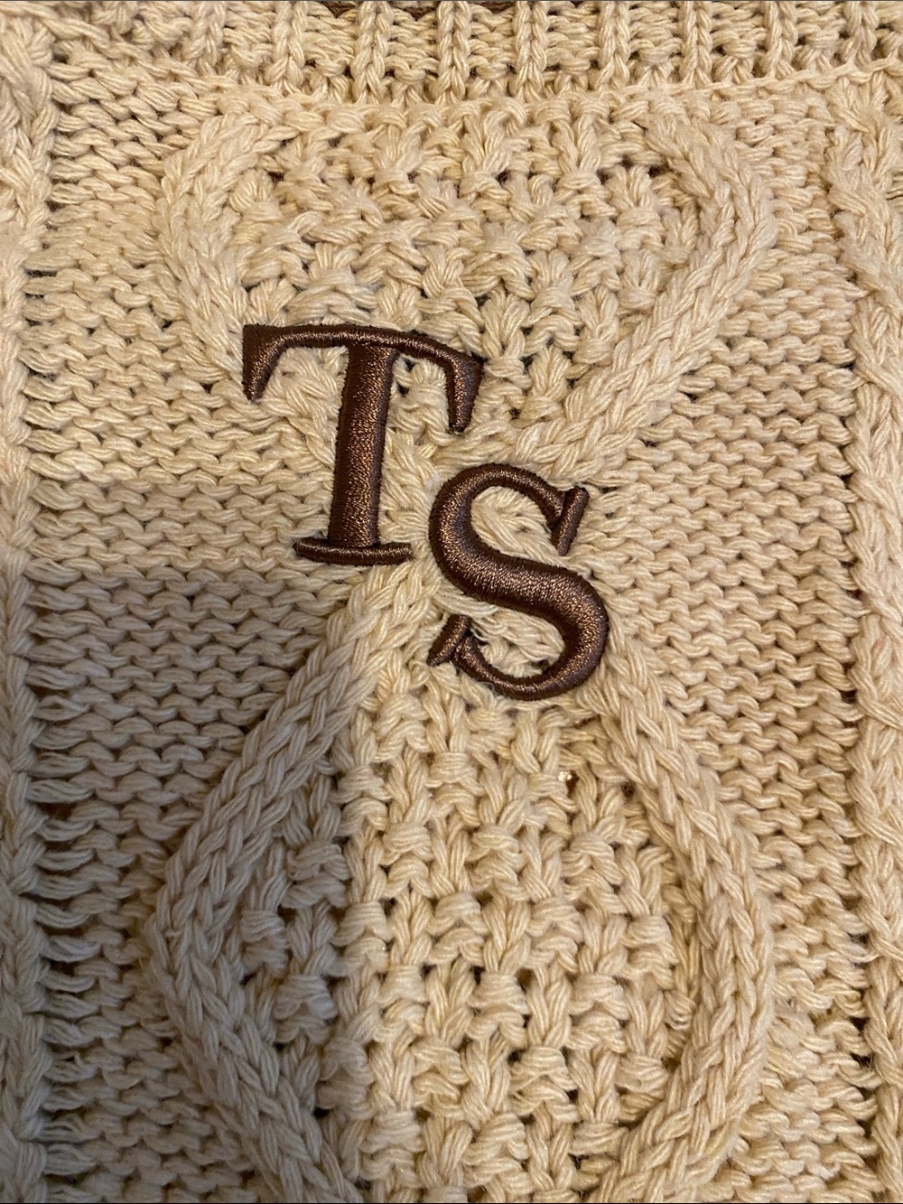 TS Cream Cardigan with Brown Trim and Star Elbow Patches NWOT - Picture 4 of 5